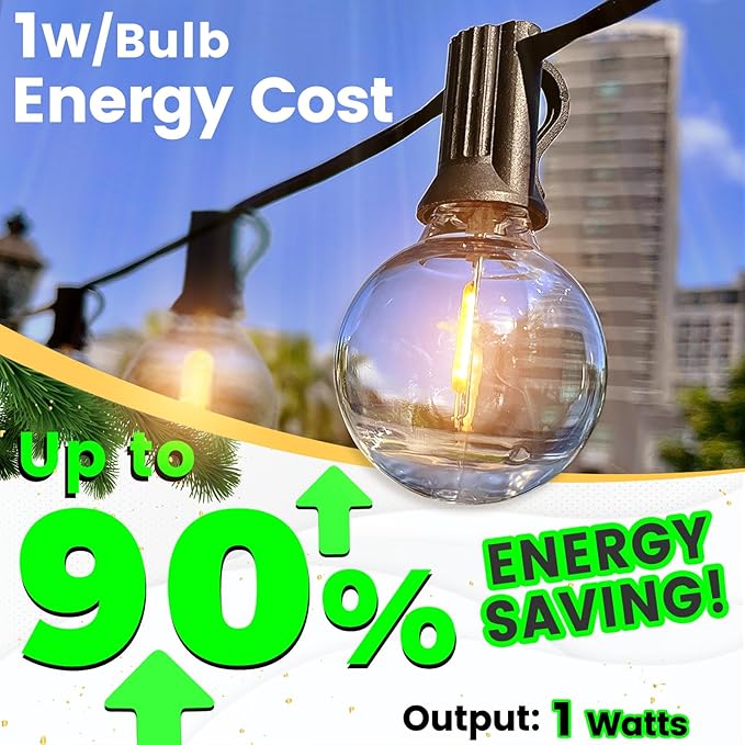 Outdoor String Lights 20FT - LED Waterproof Patio Lights G40 Globe Bulbs Shatterproof, Connectable Hanging Outdoor Lights for Outside Indoor Garden Backyard Deck Porch Party Decor