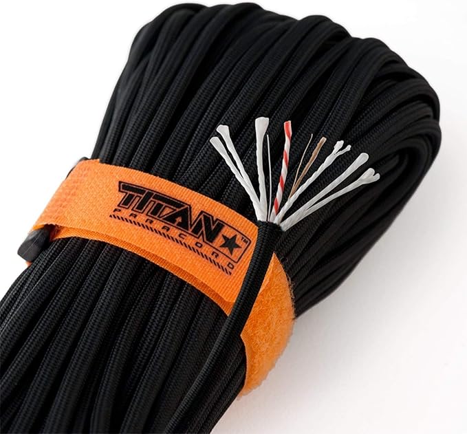 TITAN Survival Patented Paracord 550 - 25ft, 100ft, 500ft & Color Options - 620LB Strength Survival Paracord Military Spec with 3 Strands - Heavy Duty Hank Cord for Camping & Outdoors with Firestarter
