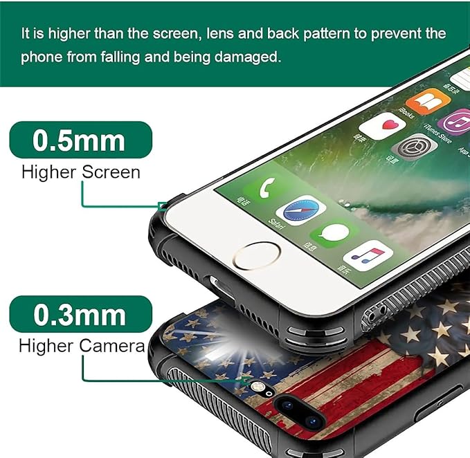 for iPhone 7/8 Case, Red American Flag Horse Cross Pattern Made of Soft Silicone Hard Acrylic Shock Protection for iPhone 7/8