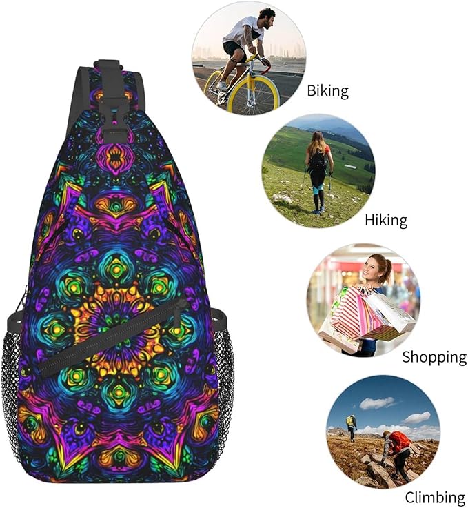 Psychadelic Trippy Art Sling Bag Crossbody Travel Hiking Chest Backpack Shoulder Daypack For Women Men