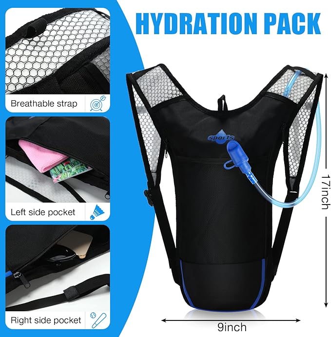 3 Pcs Hydration Backpack Pack with 2l Water Bladder, Hydration Pack with Hydration Bladder Hiking Running Cycling Biking Water Backpack for Men and Women