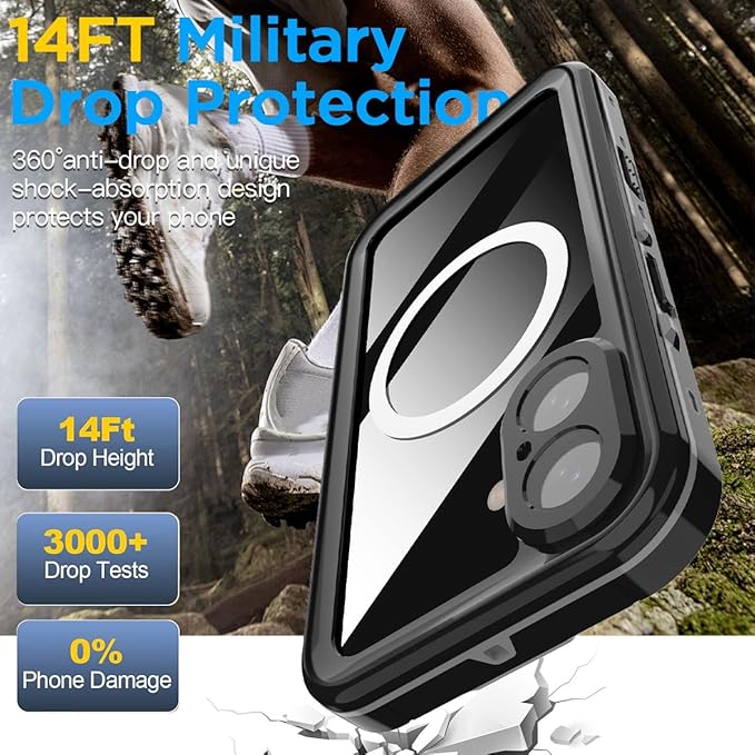 AICase Waterproof Case for iPhone 16(6.1") with MagSafe Snowproof,Dustproof and Shockproof,IP68 Certified Real 360 Full Body Protection Fully Sealed Underwater Cover for iPhone 16 2024