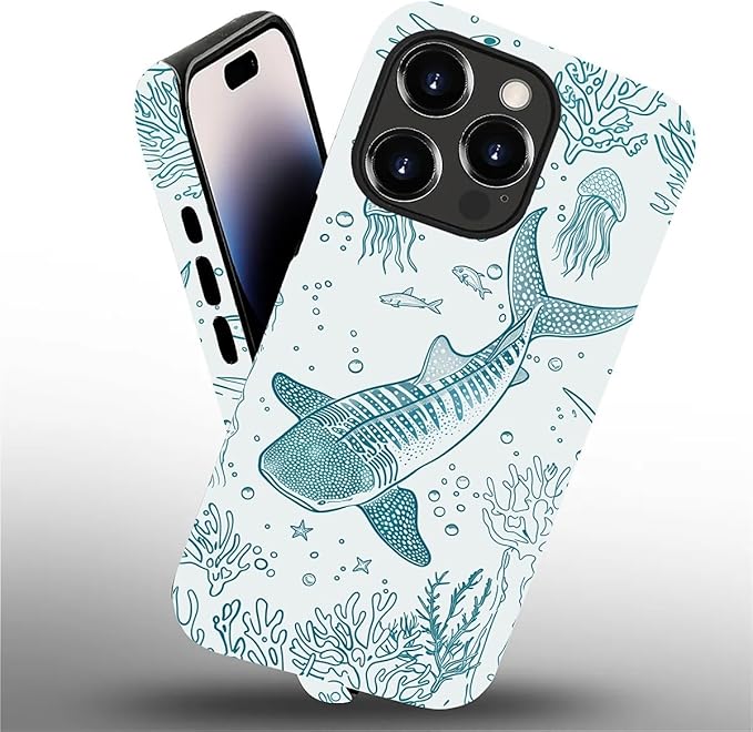for iPhone 14 Pro Case,HH2 Ocean Whale Shark Hybrid 2 Layer Hard Shell Silicone Protective Pattern Design Case