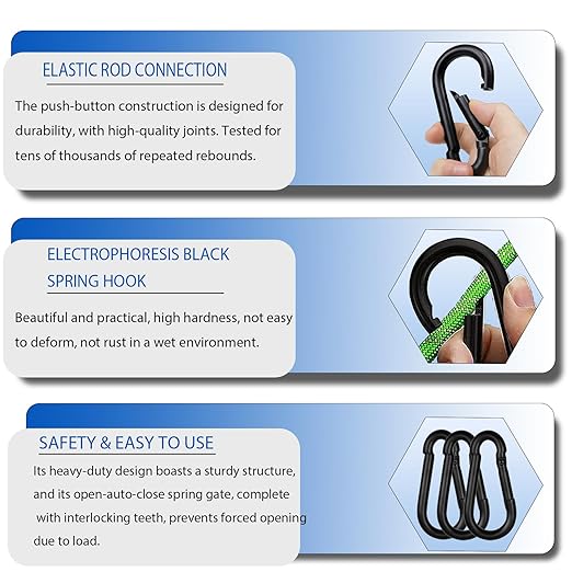 20PCS M5 Heavy Duty Carabiner Clip, 2Inch Snap Hook Quick Link Small Carabiner Clips,Spring Link Buckle for Fishing Camping Hammock Dog Leashes-220LBS Holding Capacity (Black)