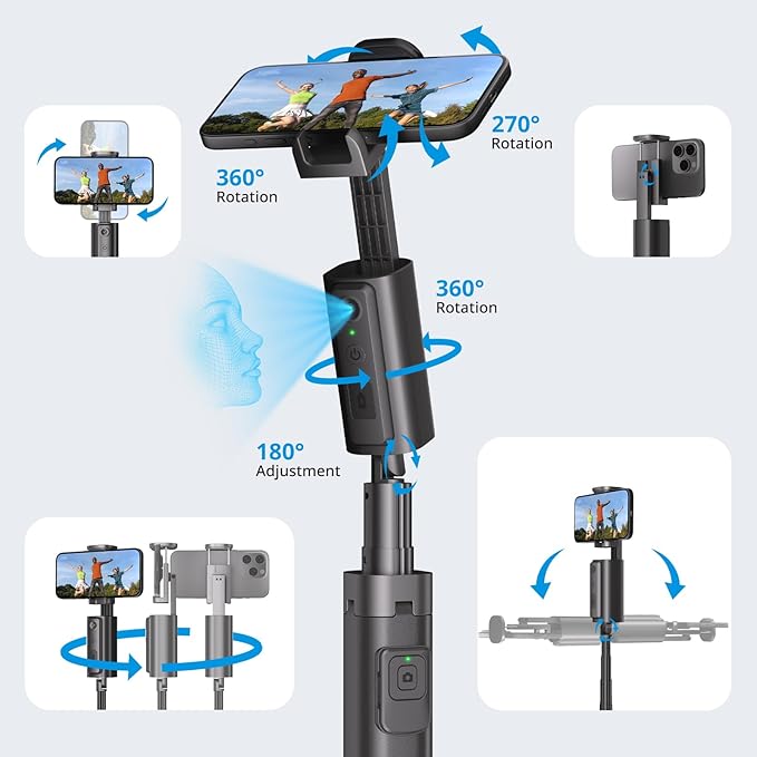 Fuloview Auto Face Tracking Tripod,67''Phone Tripod for iPhone,360° Rotation Follows Your Movement,Bluetooth Remote,Phone Holder for Vlog,Live Streaming, Video Call,Content Creators.