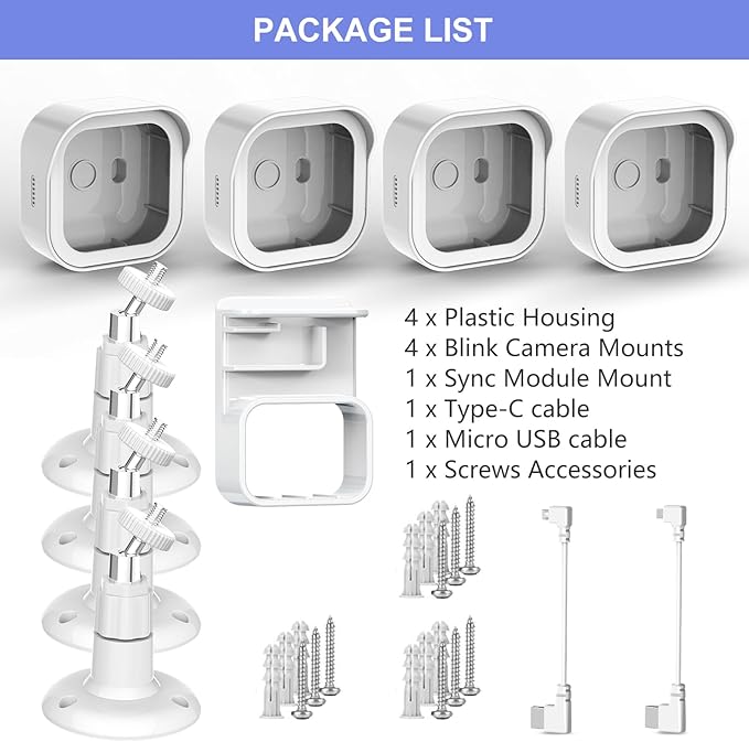 Wall Mount for Blink Outdoor 4th Gen and 3rd Gen, 4 Pack Weatherproof Protective Housing and 360 Degree Adjustable Mounting with Sync Module Mount (Blink Camera Not Included, White)