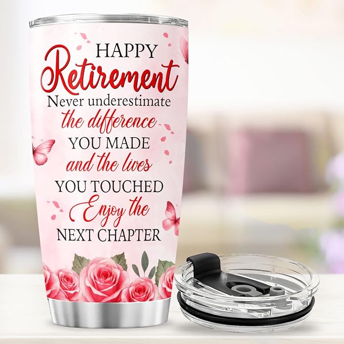 Retirement Gifts for Women with Inspirational Message, 20oz Stainless Steel Insulated Tumbler, Floral Heart Tree Travel Mug for Coworker, Mom, Teacher, Friend, Farewell