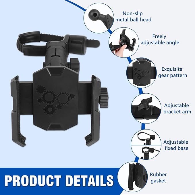 FUNY A Pillar Grab Handle Phone Mount Adjustable Direction Mobile Phone Holder Compatible with Jeep/Bronco/Offorad/Pickup/Truck/Motorcycle/Bicycle/UTV/ATV Fit for Most Mobile Phones