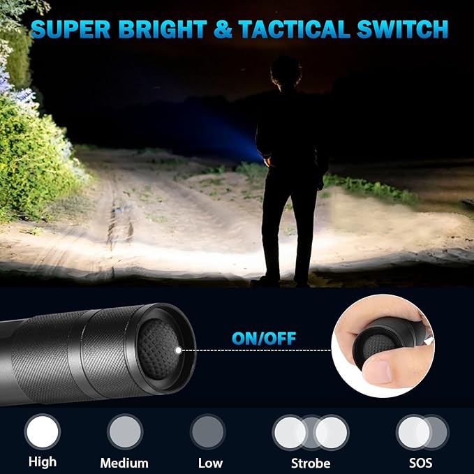 12Pack LED Flashlights High Lumens, 5Mode Tactical Flashlight for Home, Small Flashlights Powerful, Pocket Flashlight Battery Powered, Adjustable Torch Light, Mini Flash Light for Emergencies Camping