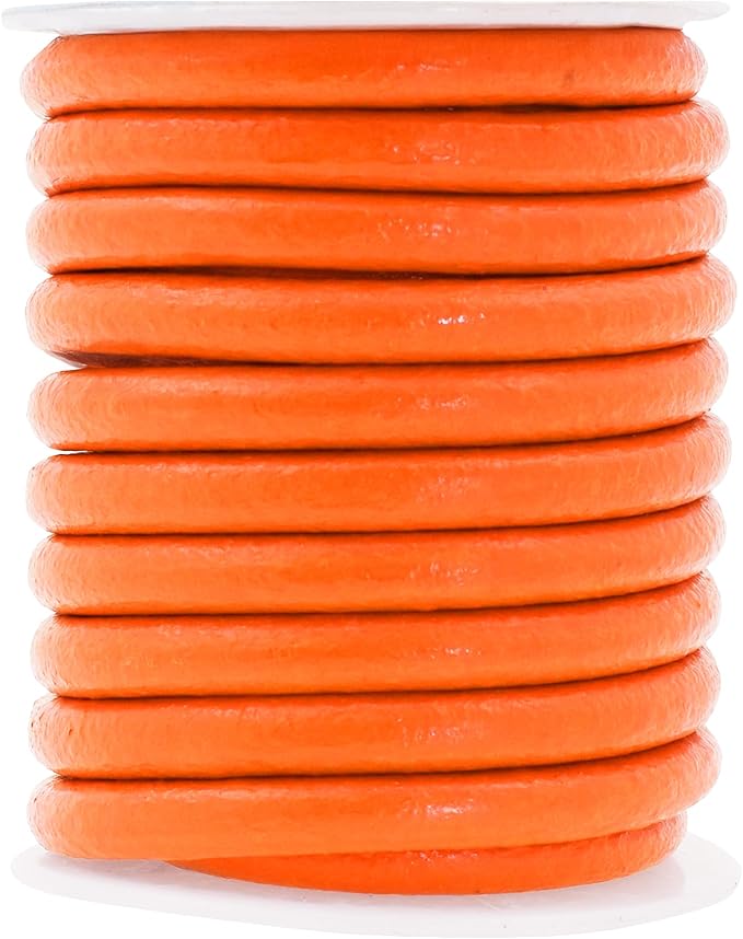 Mandala Crafts Round Genuine Orange Leather Cord for Jewelry Making – 6mm Cowhide Leather Rope String Lace for Kumihimo – 4.4 Yards Cowhide Craft Cording Spool