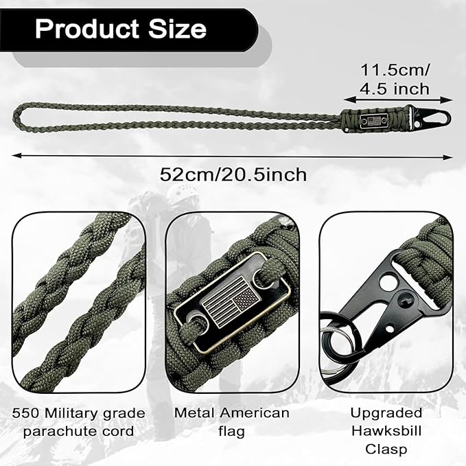 DDOUT Heavy Duty Paracord Lanyard 550 Paracord Braided Keychain for ID Badges, Camera, Whistle, Traveling, Outdoor Activities