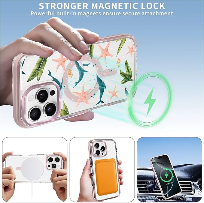 Case for iPhone 16 Pro Max,[Compatible with MagSafe],Sealife Whale Ocean Wildlife Clear Phone Case Design，for Women Girls Magnetic Clear Cover - Slim, Sleek, & Shockproof Protection