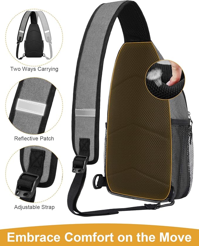 Pritent Crossbody Bags for Women Man, Waterproof Sling Bag Backpack Trendy Casual Cross Body Bags with Convertible Shoulder Strap Chest Bag for Camping Hiking Travel Essentials (light Grey, Large)