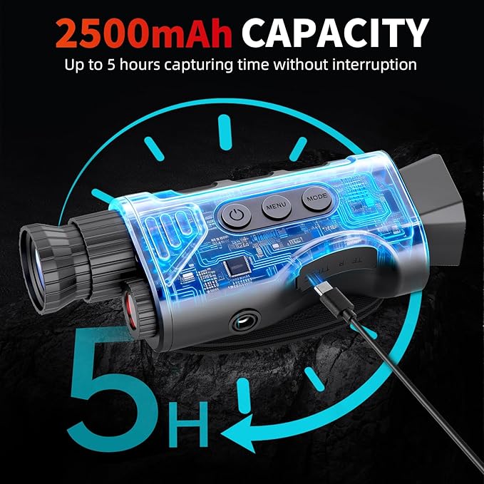 Night Vision Monocular, 2026 Upgraded Portable Handheld Scope for Hunting, Camping, Digital Infrared Night Vision Goggles with 16X Zoom and 2500mAh Battery, Support 1080P Camera & Video Recording