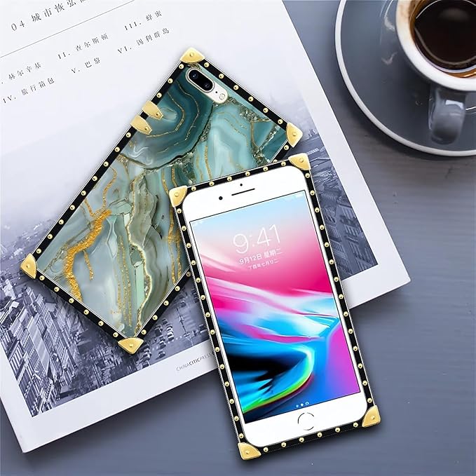 Compatible with iPhone 8 Plus 7 Plus Case, Golden Texture Marble Veining Luxury Golden Decoration for Girl Women Soft TPU Shockproof Protective Hard PC Back for iPhone 8 Plus 7 Plus