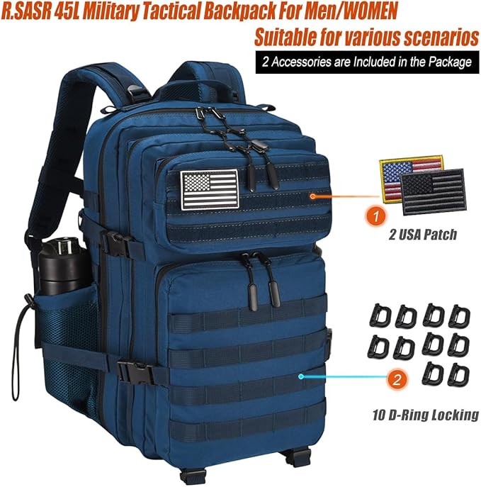 45L Tactical Backpack for Men Women, Military Assault Pack with MOLLE, Large 3 Day Bug Out Bag for Hiking Camping