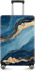 ANNA QUEEN Blue Marble Luggage Cover, Modern Gold Vein Abstract Design Suitcase Protector, Washable Stretchable Travel Sleeve for 20-22 Inch Luggage