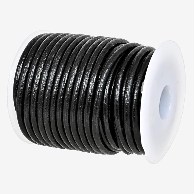 GENIQUE Real/Genuine Round Leather String Cord for Necklace, Bracelets, Jewellery, Braiding (3mm, Black)