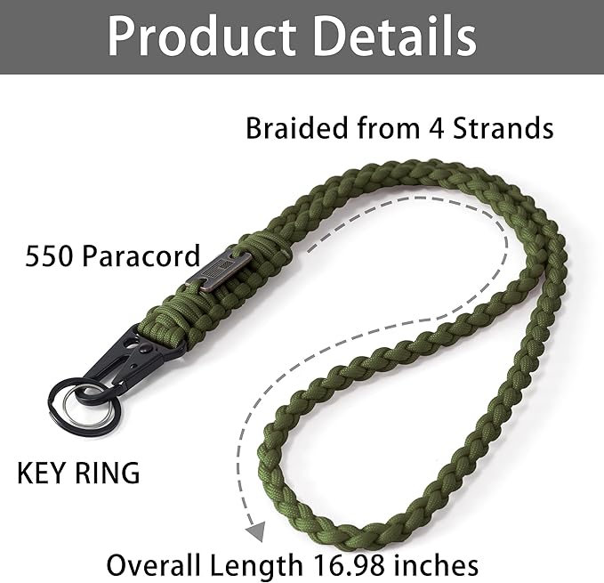 Heavy Duty Braided Paracord Lanyard for ID Badges,EDC Tether for Phone,Tactical 550 Paracord Keychain with USA Flag