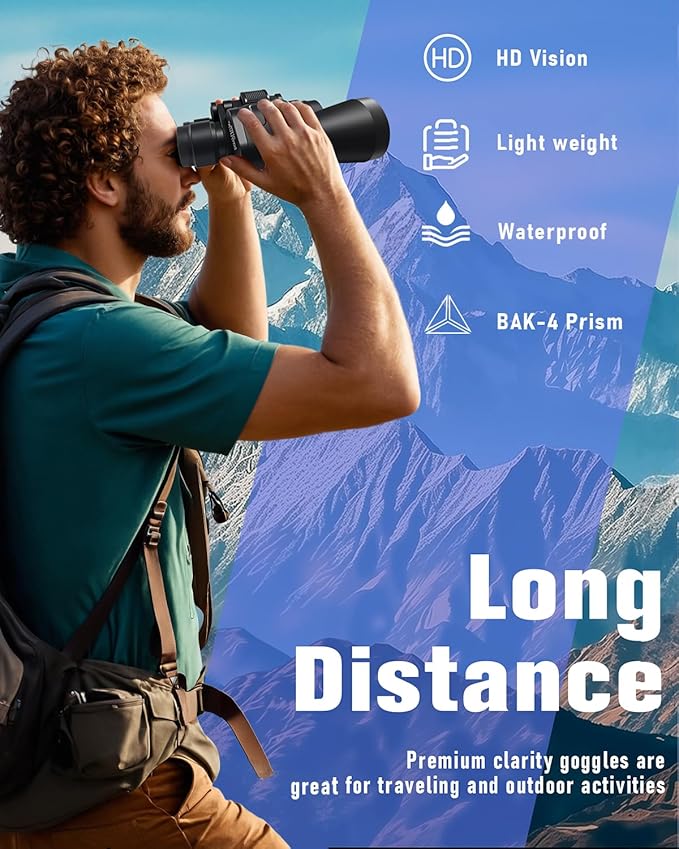 20x50 High Powered Binoculars for Adults, Clear Durable Binoculars for Bird Watching Sightseeing Wildlife Watching Travel Hunting Football Games Stargazing with Carrying Case & Strap