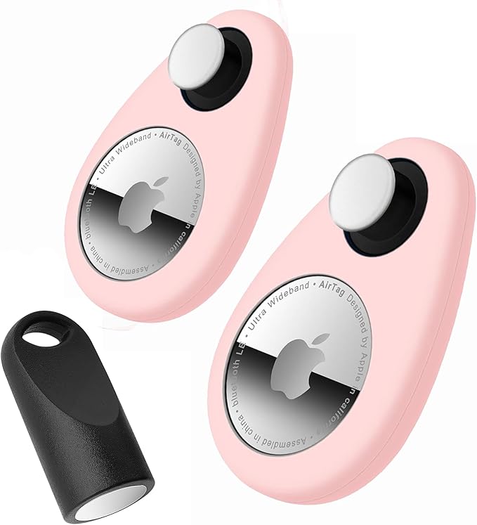 for Airtag Holder for Kids Baby Toddler Hidden 2 Pack GPS Tracker Case, Anti-Removal for Airtag Silicone Case with Safety Pins, Suitable for Children, Elderly, Pets, Backpack, Luggage (Pink+Pink)