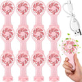 Woanger 12 Pcs Mini Handheld Fan Bulk 3 Speed USB Electric Battery Operated Small Portable Pocket Fan with Data Cable and Mounting Base Quiet Summer Gift for Wedding Camping Travel(Pink)