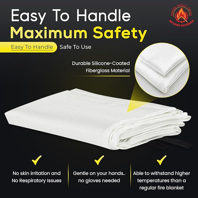 Emergency Fire Blanket For Home And Kitchen, Safe Touch Silicone Coated, 1 Pack Fiberglass Fire Blanket for Home, Fire Suppression for Kitchen, Fire Extinguisher For Kitchen BBQ Camping 39” x 39”
