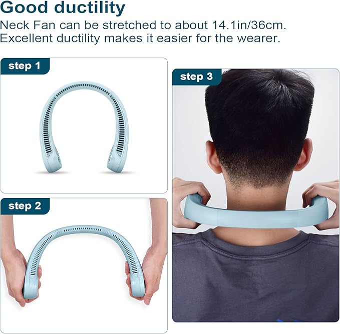 CIVPOWER Neck Fan: Portable Personal Neck Cooling Rechargeable Bladeless Fan - Hands Free 3 Speed 4000 mAh Battery USB Operated Wearable Headphone Design - Gift for Men Women Outdoor (Light Blue)