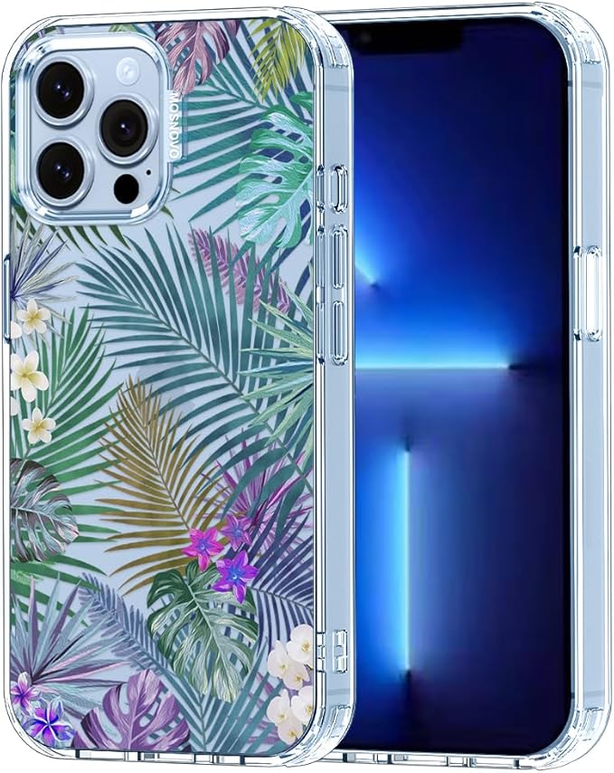 MOSNOVO for iPhone 13 Pro Max Case, [Buffertech 6.6 ft Drop Impact] [Anti Peel Off] Clear Shockproof TPU Protective Bumper Phone Cases Cover with Tropical Rainforests Design for iPhone 13 Pro Max