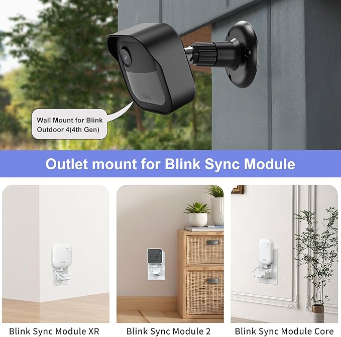 Wall Mount for Blink Outdoor 4 (4th Gen) and Outdoor (3rd Gen), 4 Pack Weatherproof Protective Housing and 360 Degree Adjustable Mounting with Blink Sync Module Mount (Camera Not Included, Black)
