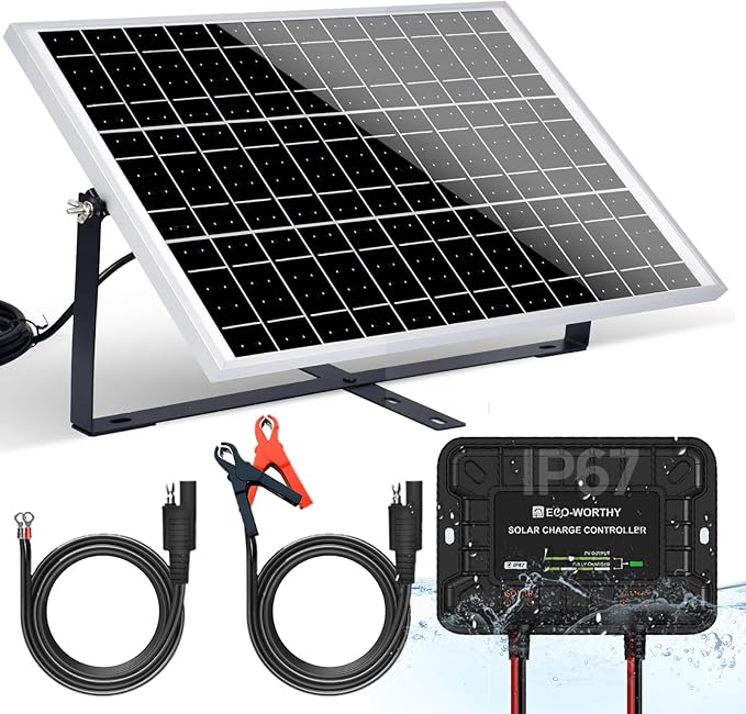 ECO-WORTHY 25W 12V Solar Battery Charger Trickle Maintainer, 25W Waterproof Solar Panel Kit + Adjustable Mount Bracket + Upgrade Controller,for 12V Batteries Cars RV Boat Motorcycle Marine