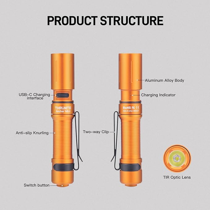 ThruNite Archer Mini Pocket EDC Pen Flashlight, USB-C Rechargeable Mini LED Flashlights, 405 Lumens Slim Pen Light with Clip for Inspection, Everyday Carry and Emergency Use