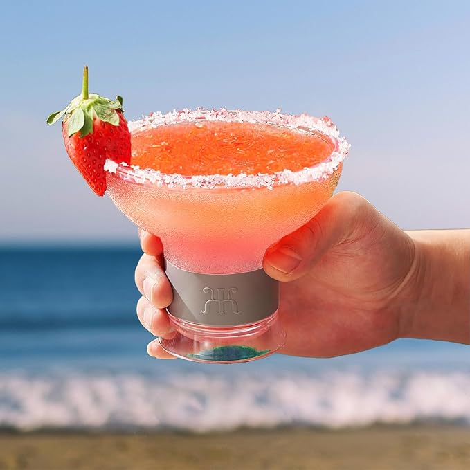 Frozen Margarita & Cocktail Chiller Glasses | Set of 2 | 12 OZ Unbreakable Tritan Acrylic, Double Wall Plastic Insulated Glass to Keep Your Drink Cool with Freeze Gel Glass, SiliconeHolder (12 OZ)