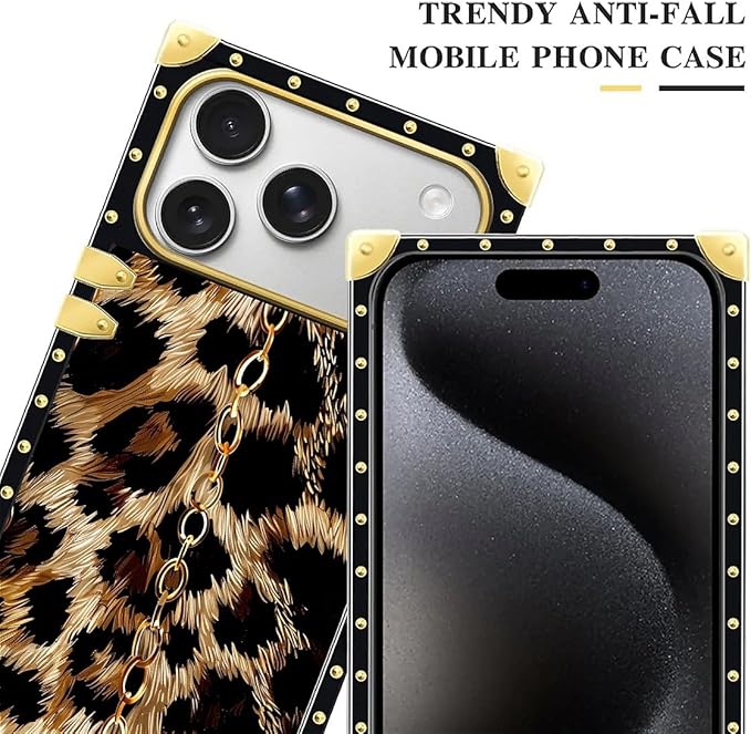 for iPhone 17 Pro Max Case Luxury Golden Decoration for Girl Women Soft TPU Shockproof Protective Hard PC Back for iPhone 17 Pro Max Crazy Pattern Seamless Gold Chain Leopard