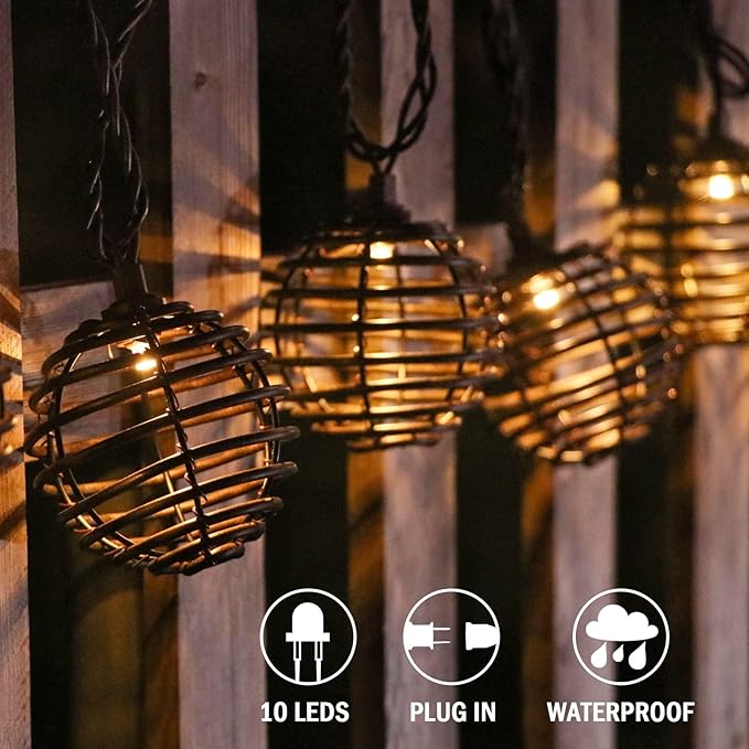 Vigdur Patio String Lights Outdoor, Brown Globe Lantern String Lights with 10 Bulbs Plug in, Connectable Indoor String Light for Home Garden Backyard Boho Decor(9.84FT)