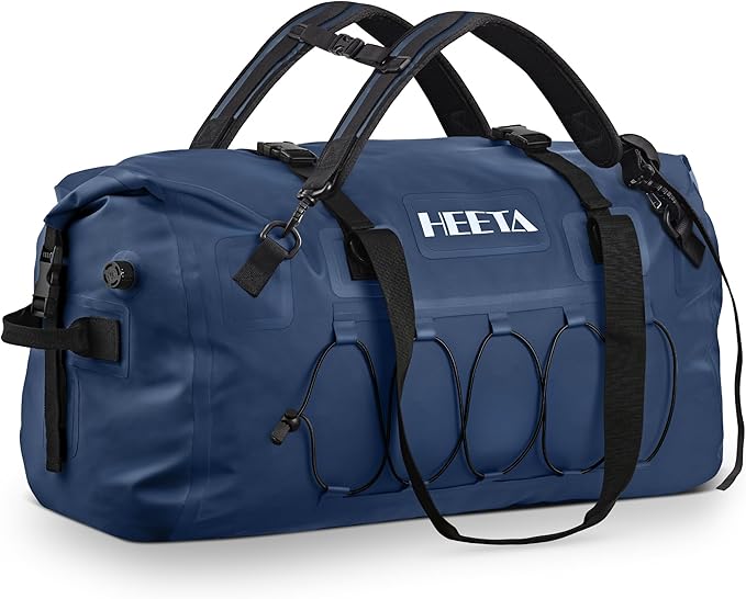 HEETA Waterproof Duffel Bag Motorcycle Dry Bag Backpack, 60L/80L Extra Large Rolltop Travel Duffle Bags with Straps & Handles for Kayaking Rafting Boating Canoeing Camping Gym Beach Cruise Ship