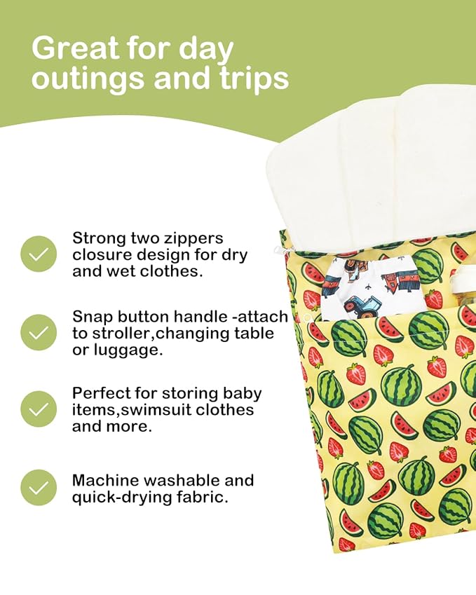 ALVABABY 2pcs Waterproof Wet Dry Bags,Reusable with Two Zippered Pockets,Baby Cloth Diaper,Travel,Beach,Pool,Daycare,Soiled Baby Items,Yoga Gym Bag,Swimsuits or Wet Clothes 2LW06