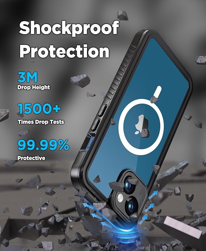 Beeasy for iPhone 13 Waterproof Case Compatible with Magsafe IP68 Underwater Military Grade, Phone Case with Shockproof, Dustproof, Rugged 360 Full Body Protection Cover Black