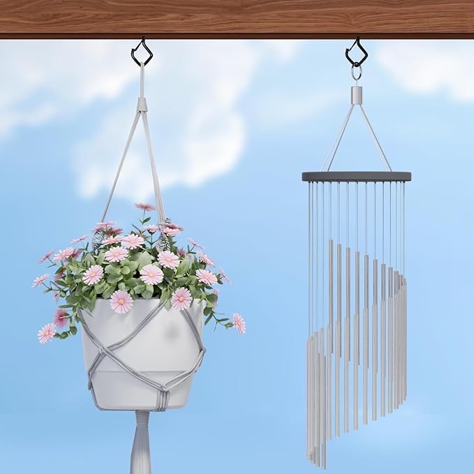 20 PCS Screw Hooks with Safety Buckle, Heavy Duty Ceiling Hooks for Hanging Outdoor String Lights, Plants, Wind Chimes, 2.36 inches, Black