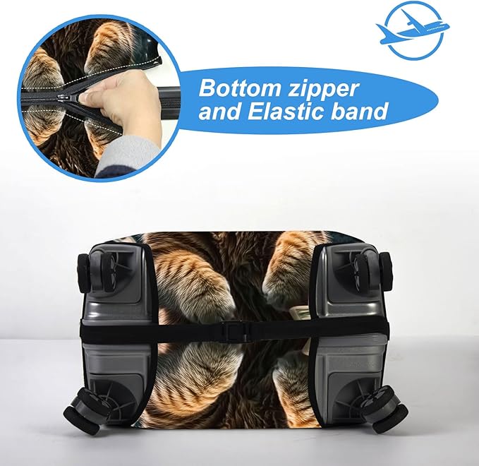 Luggage Cover Protector for 19-20 Inch Suitcases, TSA Approved Elastic Travel Suitcase Covers, Anti-Scratch Washable Luggage Sleeve for Carry On & Checked Bags, Excited Cat