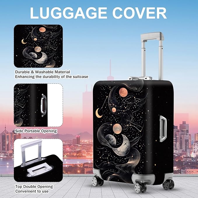 ANNA QUEEN Celestial Galaxy Luggage Cover, Moon & Stars Suitcase Protector for 24-26 Inch Travel Bags