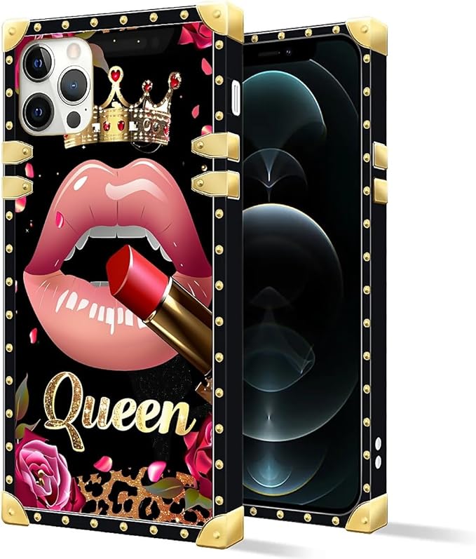 Compatible with iPhone 11 Pro Max Case, Glitter Red Rose Queen Leopard Lipstick Luxury Golden Decoration for Girl Women Soft TPU Shockproof Protective Hard PC Back