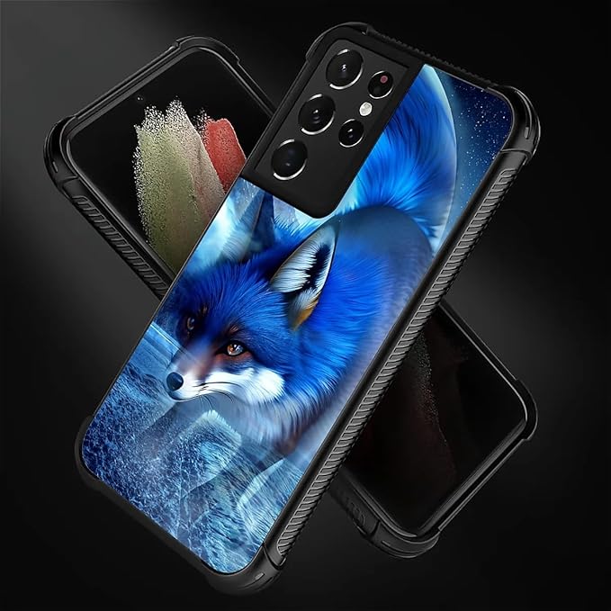 for Samsung Galaxy S21 Ultra Case, Snowy Mountain Fox Lake Pattern Graphic Design Girl Boy Soft Silicone Hard Acrylic Shock Protection for Samsung Galaxy S21 Ultra