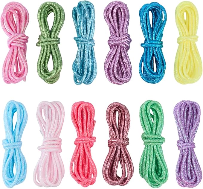 24 Strands 12 Colors 78.7 FT Keychaincord Keychain String Cloth Glitter Round Shoelaces Multifunction String Rope Cording for Keychains Making Keychain Making Lanyard Handbag Shoes Decor