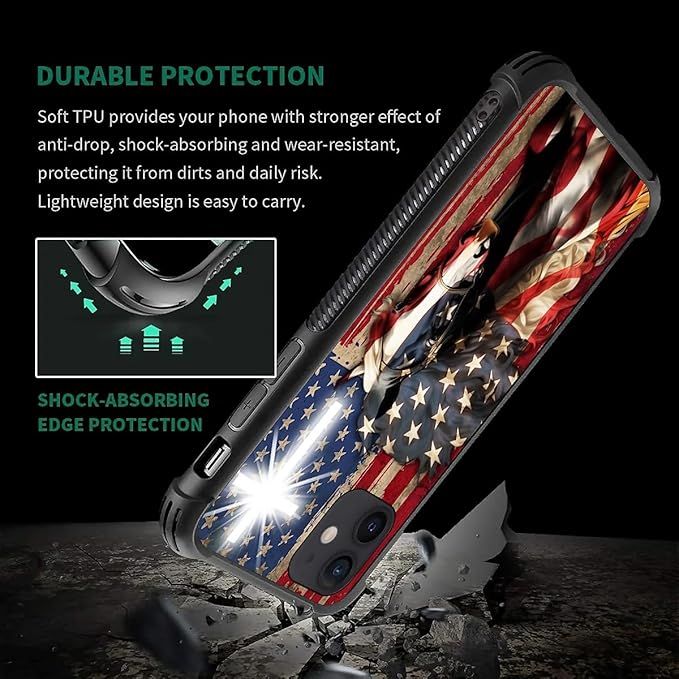 for iPhone 12 Mini Case, Red American Flag Horse Cross Pattern Made of Soft Silicone Hard Acrylic Shock Protection for iPhone 12 Mini