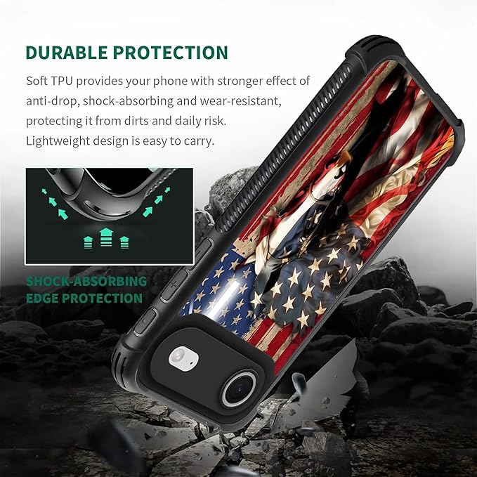 for iPhone 17 Air Case,for MagSafe Graphic Design for Girl Boy Soft Silicone Hard Acrylic Shock Protection Designed for iPhone 17 Air Red American Flag Horse Cross Pattern