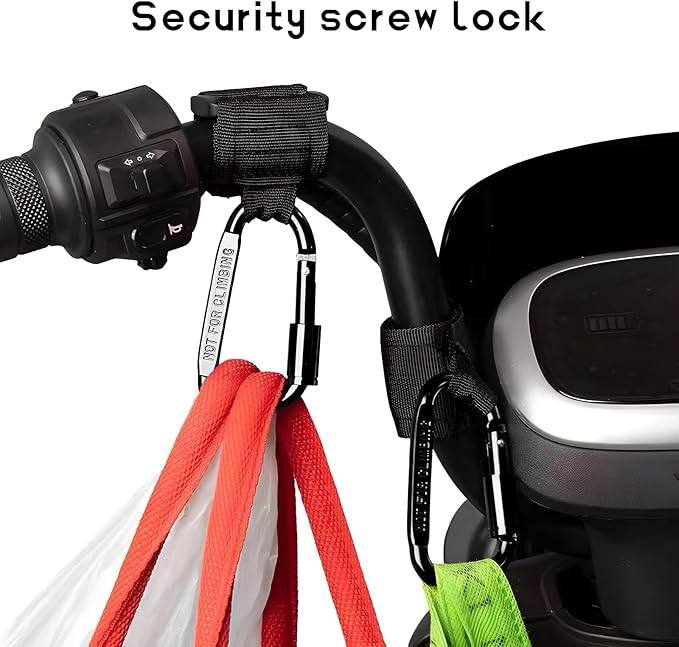 2 PCS UTV Hook for Hanging Headsets, Aluminum Alloy Stroller Carabiner Clips with Adjustable Strap, Multipurpose Roll Cage Hooks for Motorcycle Dirt Bike Scooter Owners (Black)