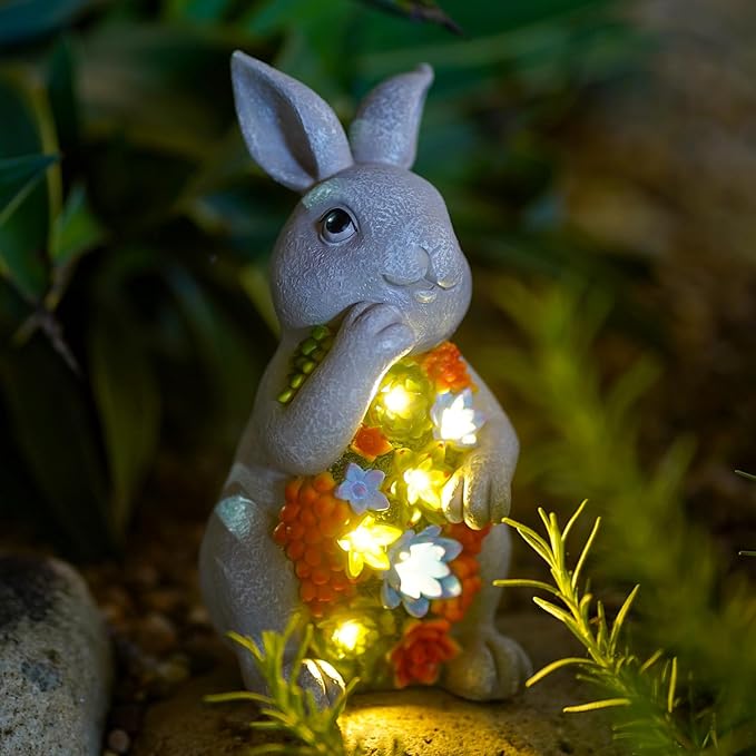 Nacome Solar Garden Outdoor Statues Bunny with Succulent and 7 LED Lights – Lawn Decor for Patio, Balcony, Yard Ornament for Mom Grandma Women