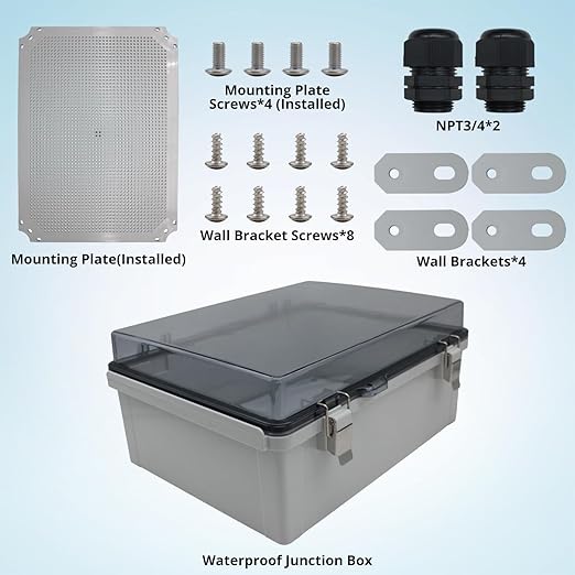 MAKERELE Extra Large Outdoor Electrical Enclosure Boxes Waterproof IP67 Junction Box and 3/4" NPT*2 Enclosure with Mounting Plate Suitable for Various Projects(16.1"*12.2"*7.1")