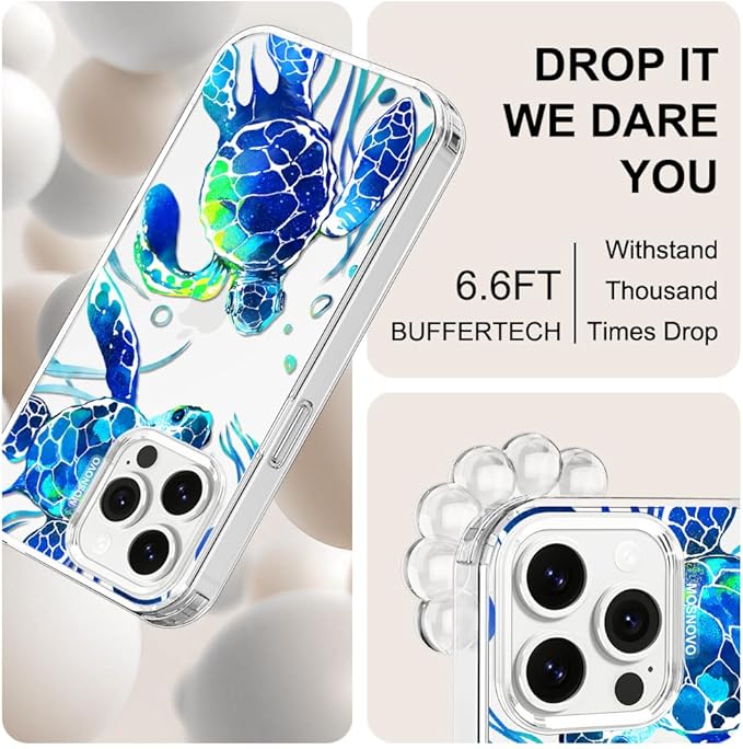 MOSNOVO Case for iPhone 13 Pro Max, [Buffertech 6.6ft Military-Grade Drop Protection] [Anti Peel Off Tech] Clear TPU Bumper Phone Case Cover Design - Sea Turtles